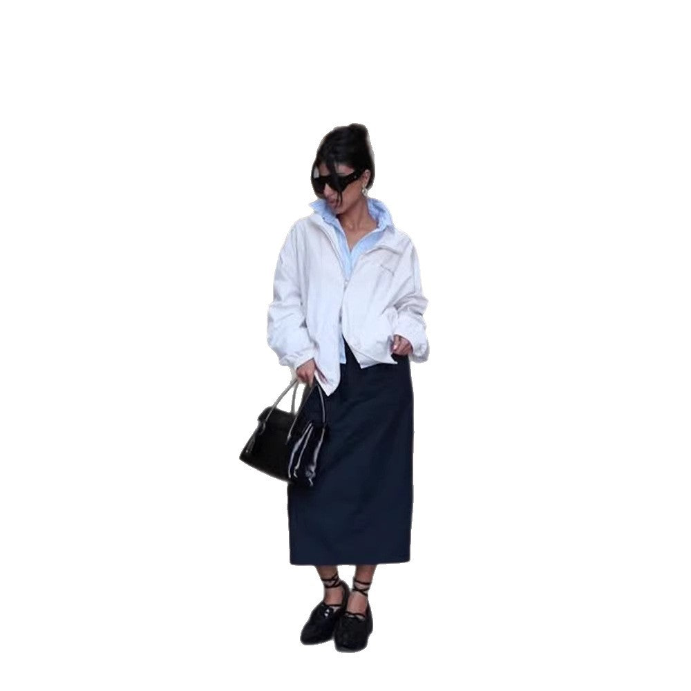 Women's Padded Boxy Jacket in Cropped Cut with Stand-up Collar and Concealed Fastening Placket Amarae