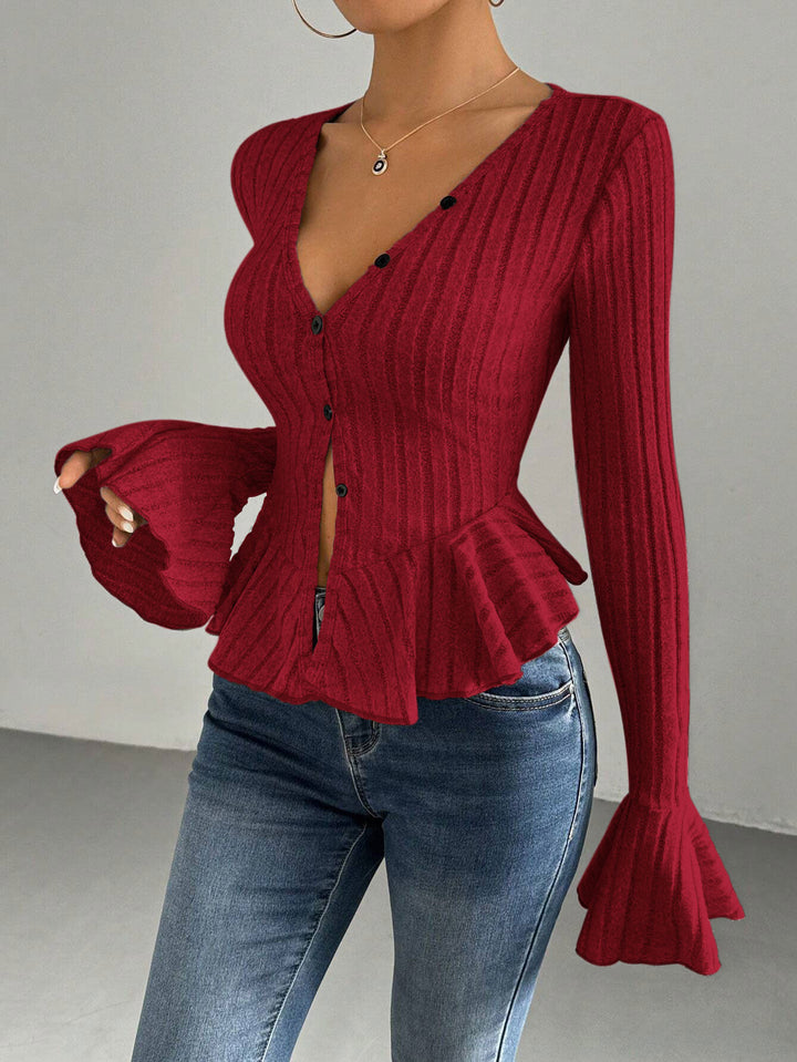 Lady knit top with refined pleated design and button placket Lune London