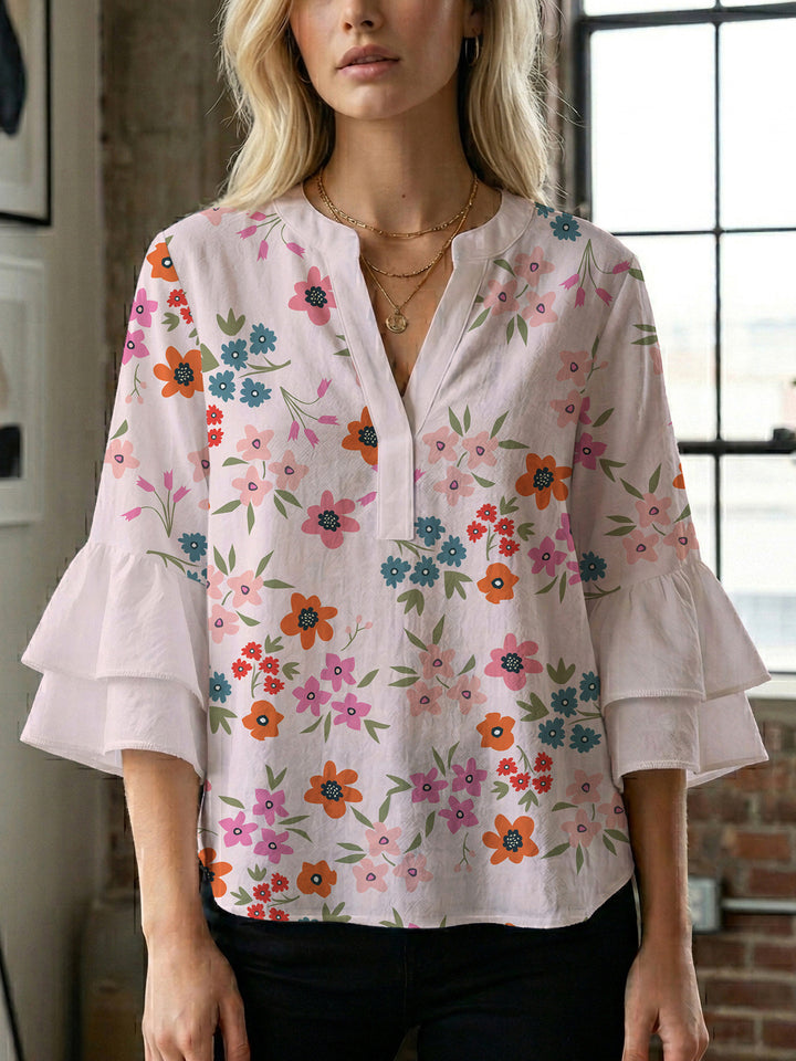 Women's blouse with voluminous wing sleeves and intense leaf pattern Lune London