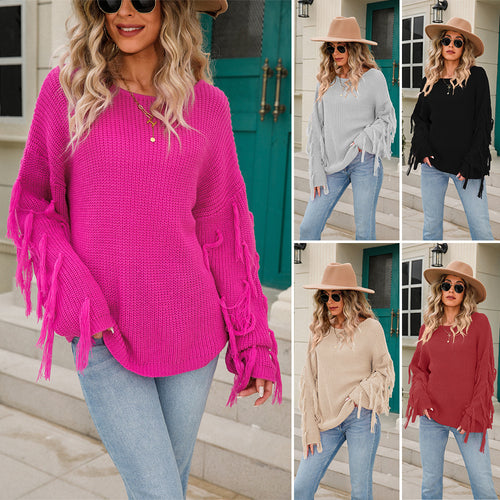 Pull tricoté décontracté pour femmes avec franges et coupe large Chic & Stil