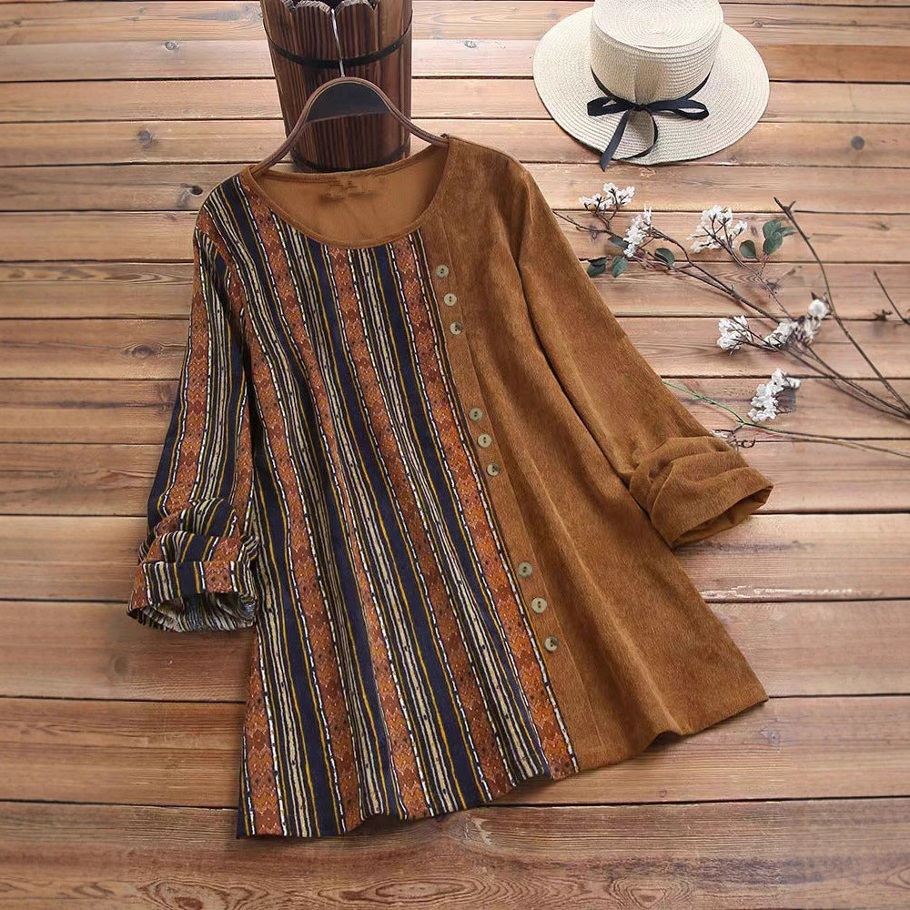 Women asymmetrical top with button placket and trendy striped pattern Lune London