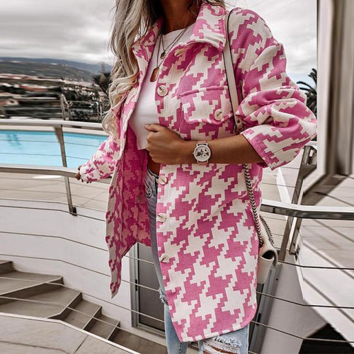 Oversized shirt jacket for women in a modern houndstooth check design Amarae