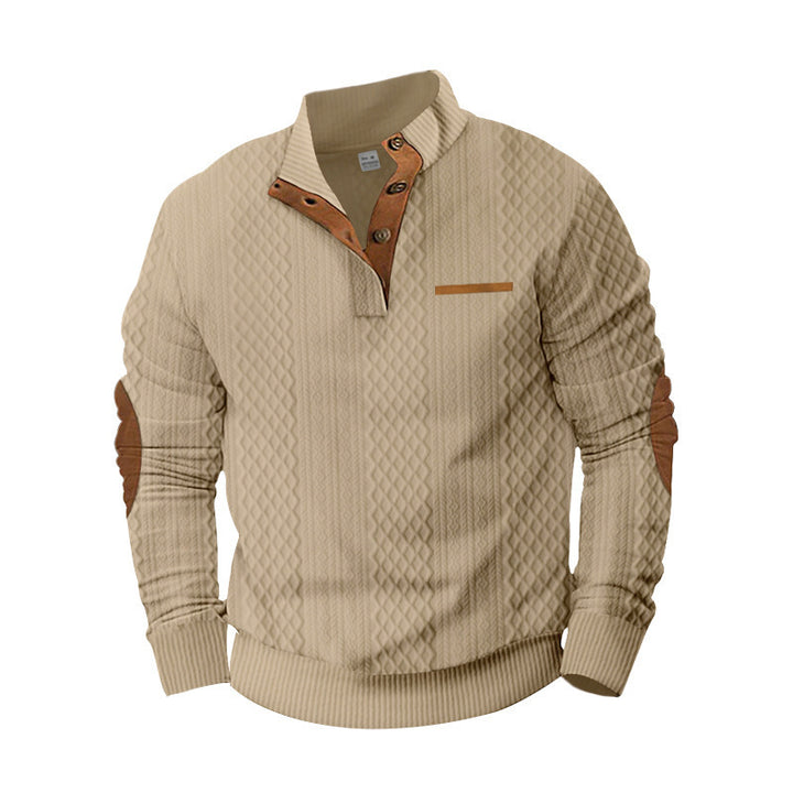 Structured men's sweater with a trendy Henley collar and refined faux leather details Lune London