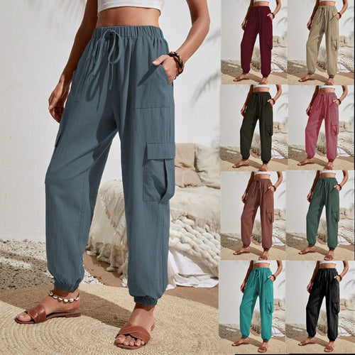 Casual cargo pants for women with elastic waist and practical pockets Amarae