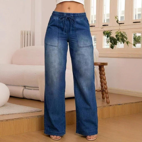 Wide denim pants for women with an elastic waistband and side pockets Amarae