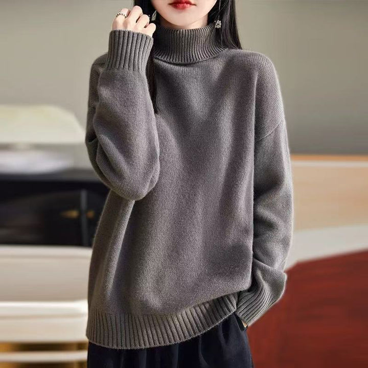 Pull en tricot épais pour femmes avec col montant et matériau doux Chic & Stil