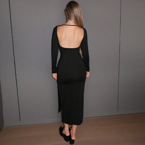Robe midi à manches longues pour femmes avec fente élégante et coupe près du corps Chic & Stil