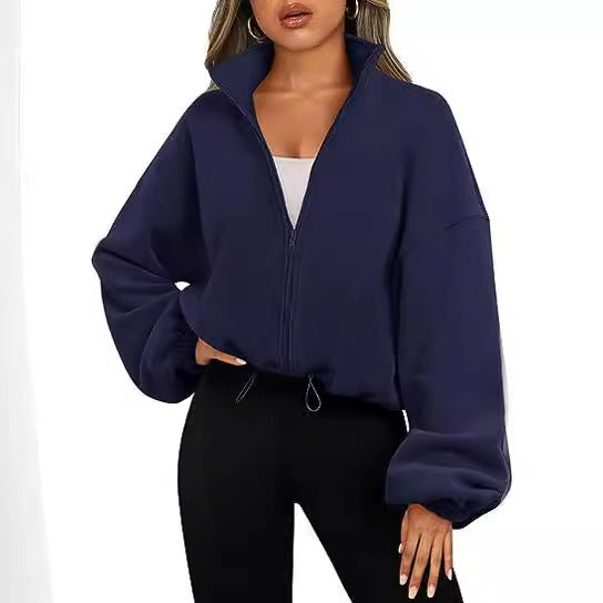 Casual fleece pullover for women with high collar and drawstring Lune London
