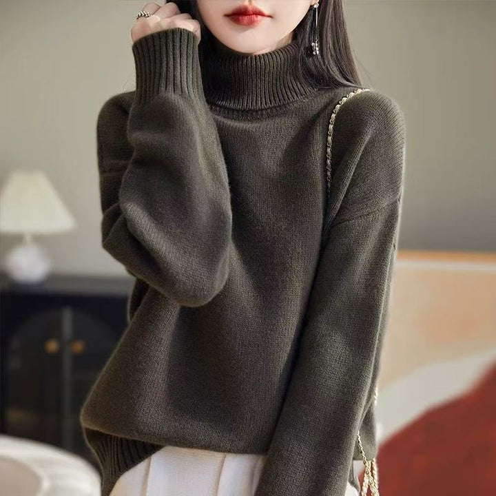 Pull en tricot épais pour femmes avec col montant et matériau doux Chic & Stil