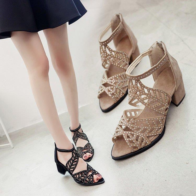 Glamorous rhinestone sandals for women with block heel Lune London