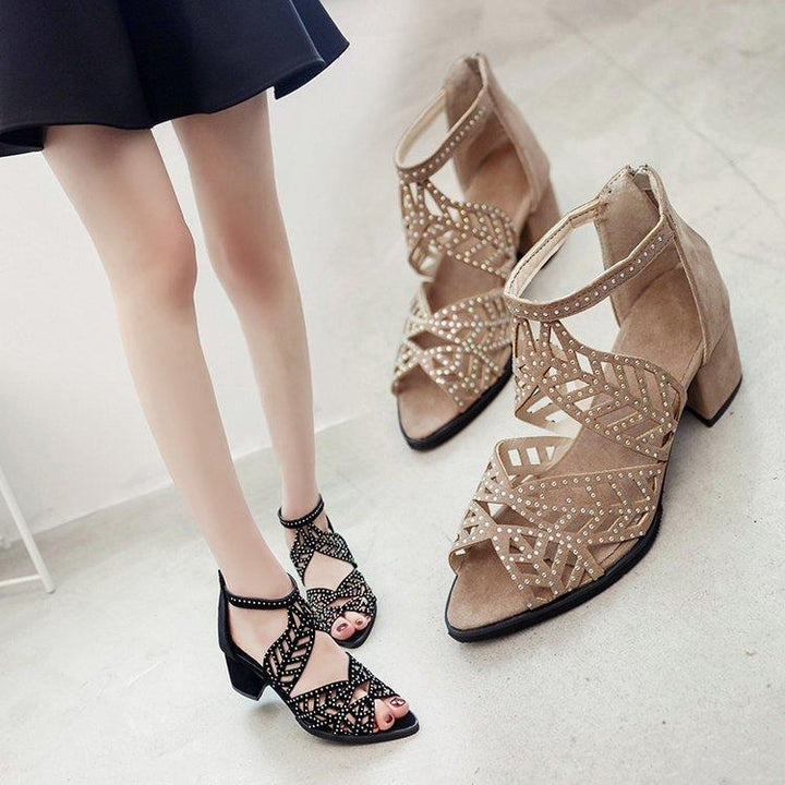 Glamorous rhinestone sandals for women with block heel Lune London