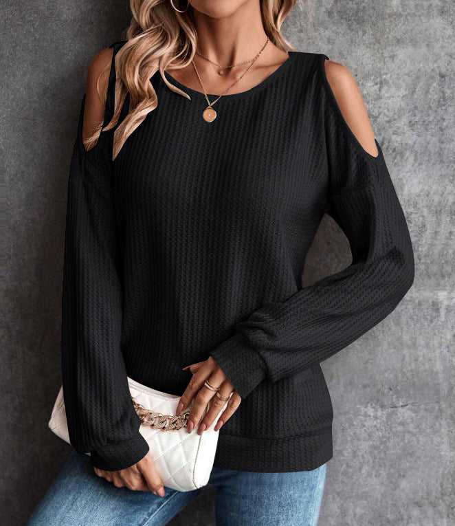 Waffle knit off-the-shoulder top for women Lune London