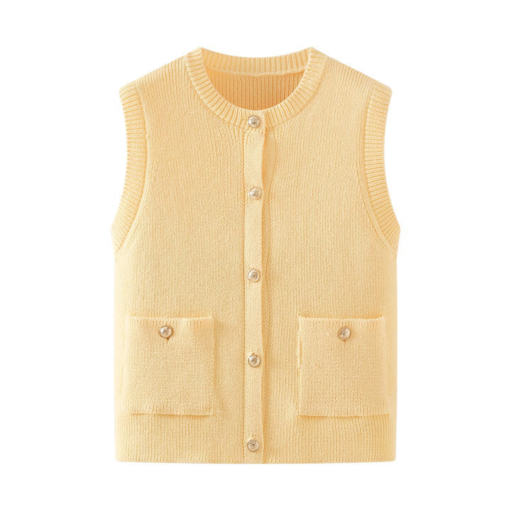 Sleeveless vest for women with button details and practical pockets Lune London