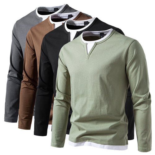 Men's long sleeve shirt with a modern V-neck and trendy overlay details Amarae