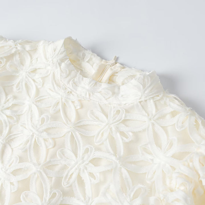 Women A-line Mini Dress with three-dimensional flower embroidery and puff sleeves Amarae