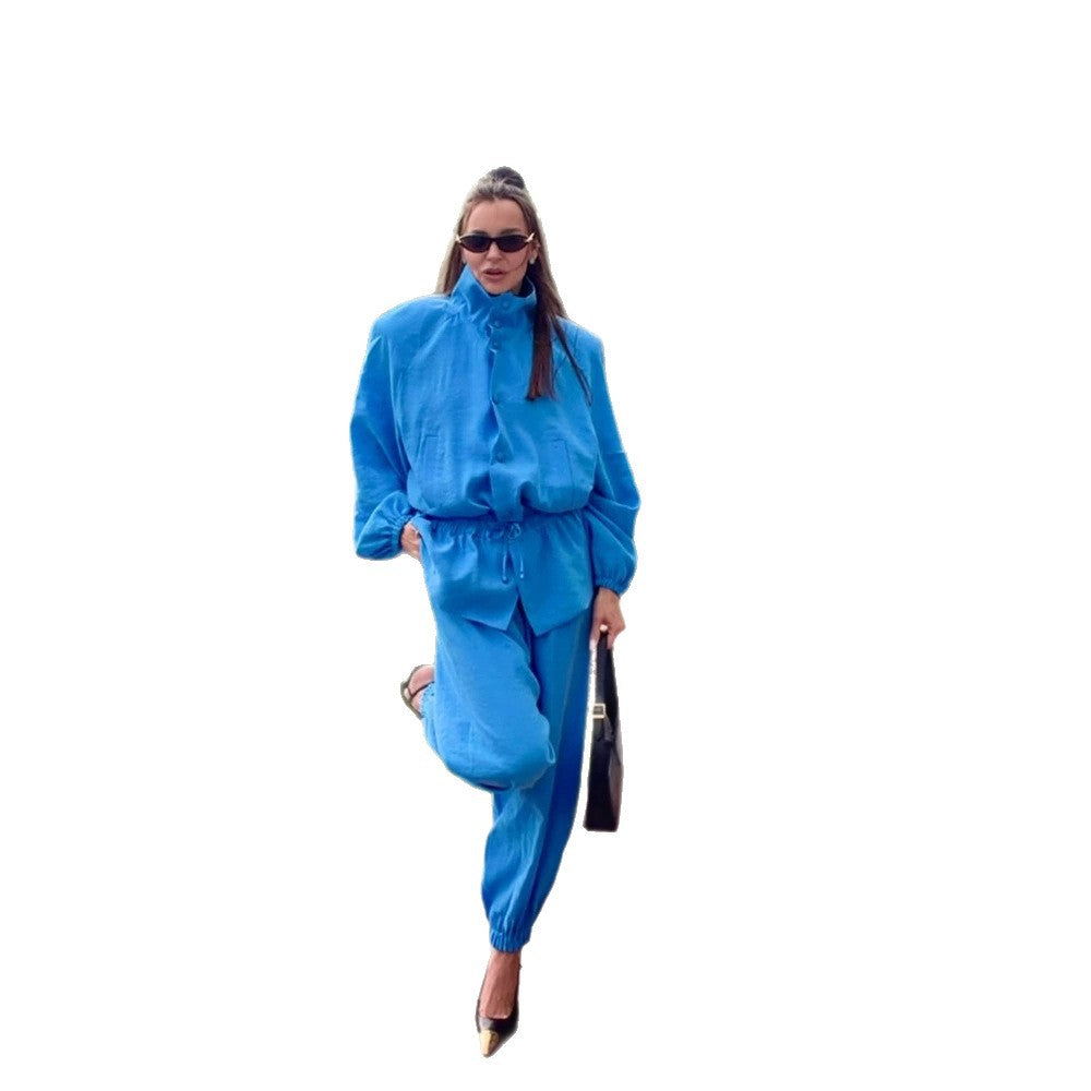 Women's lightweight casual jogging set with drawstring, stand-up collar, and elastic waistband Amarae