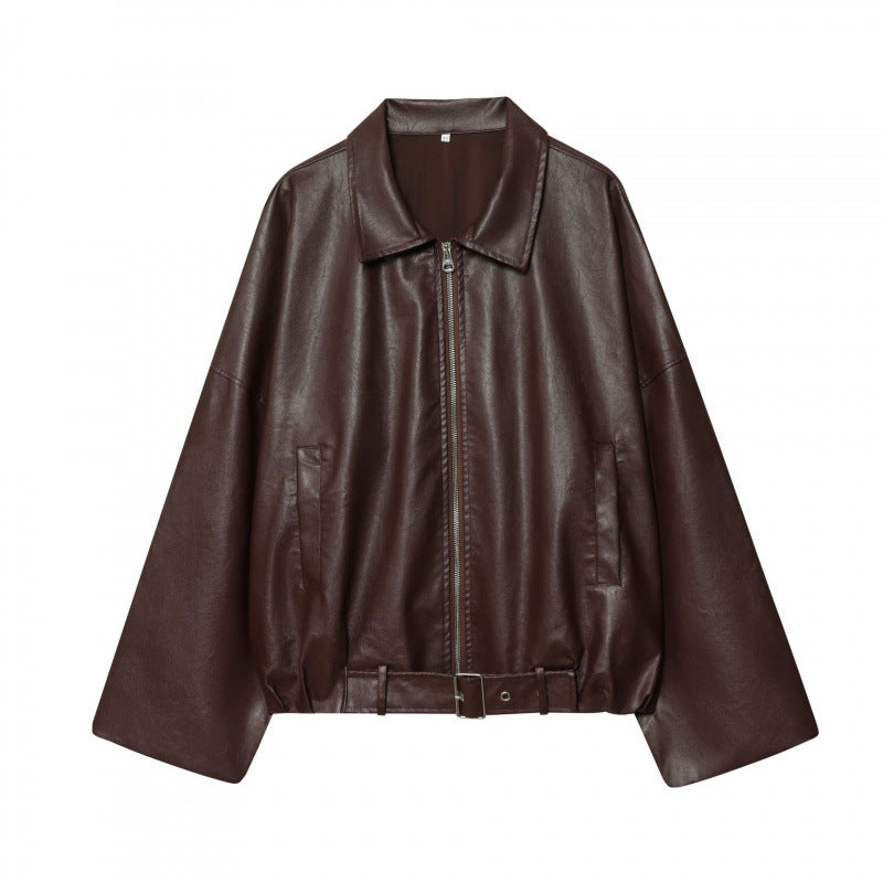 Wide Sleeve Faux Leather Jacket for Women with Practical Pockets Lune London