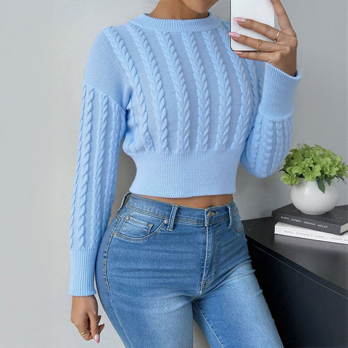 Haut tricoté à coupe courte pour femmes avec motif en torsades et manches longues Chic & Stil
