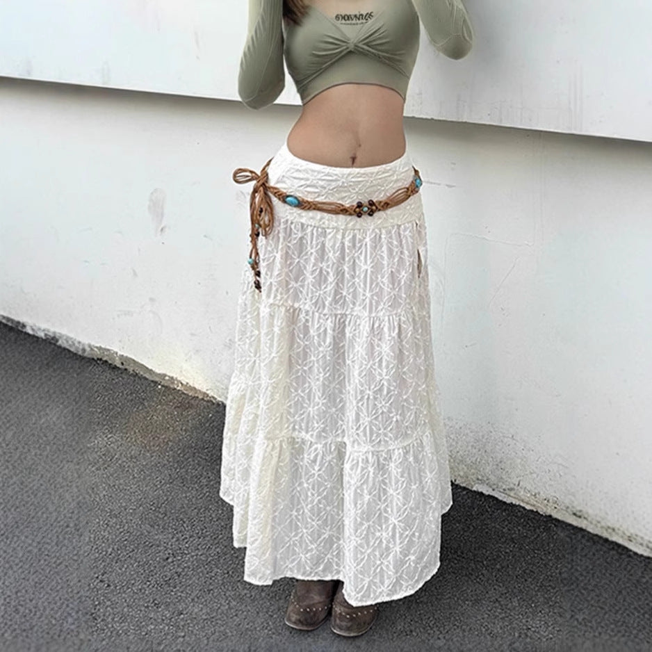 Maxi skirt woman with elaborate embroidery and elastic waist Lune London