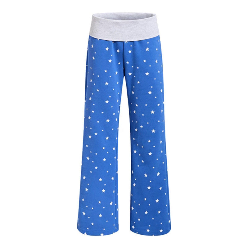 Women's lounge pants with wide leg, high ribbed waistband and star print Amarae