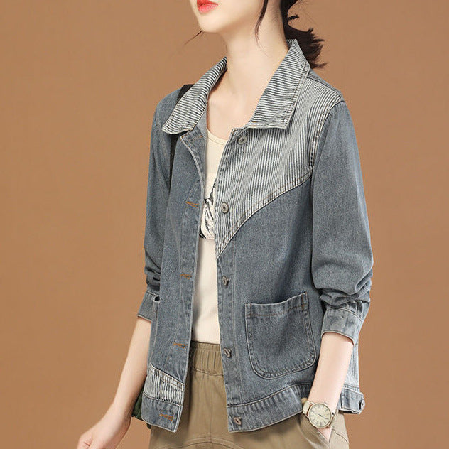 Veste en denim décontractée pour femmes avec col texturé Chic & Stil
