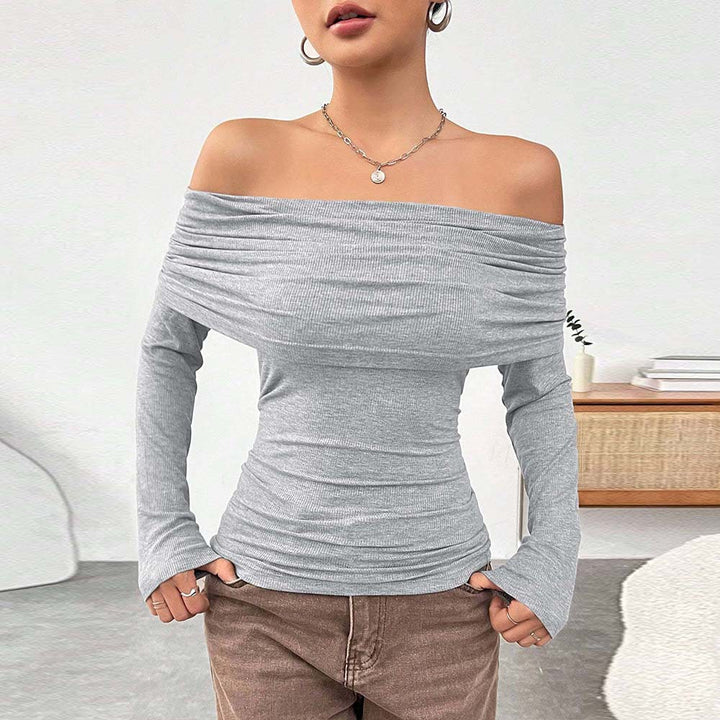 Haut femme à épaules dénudées avec drapés élégants et manches longues Chic & Stil