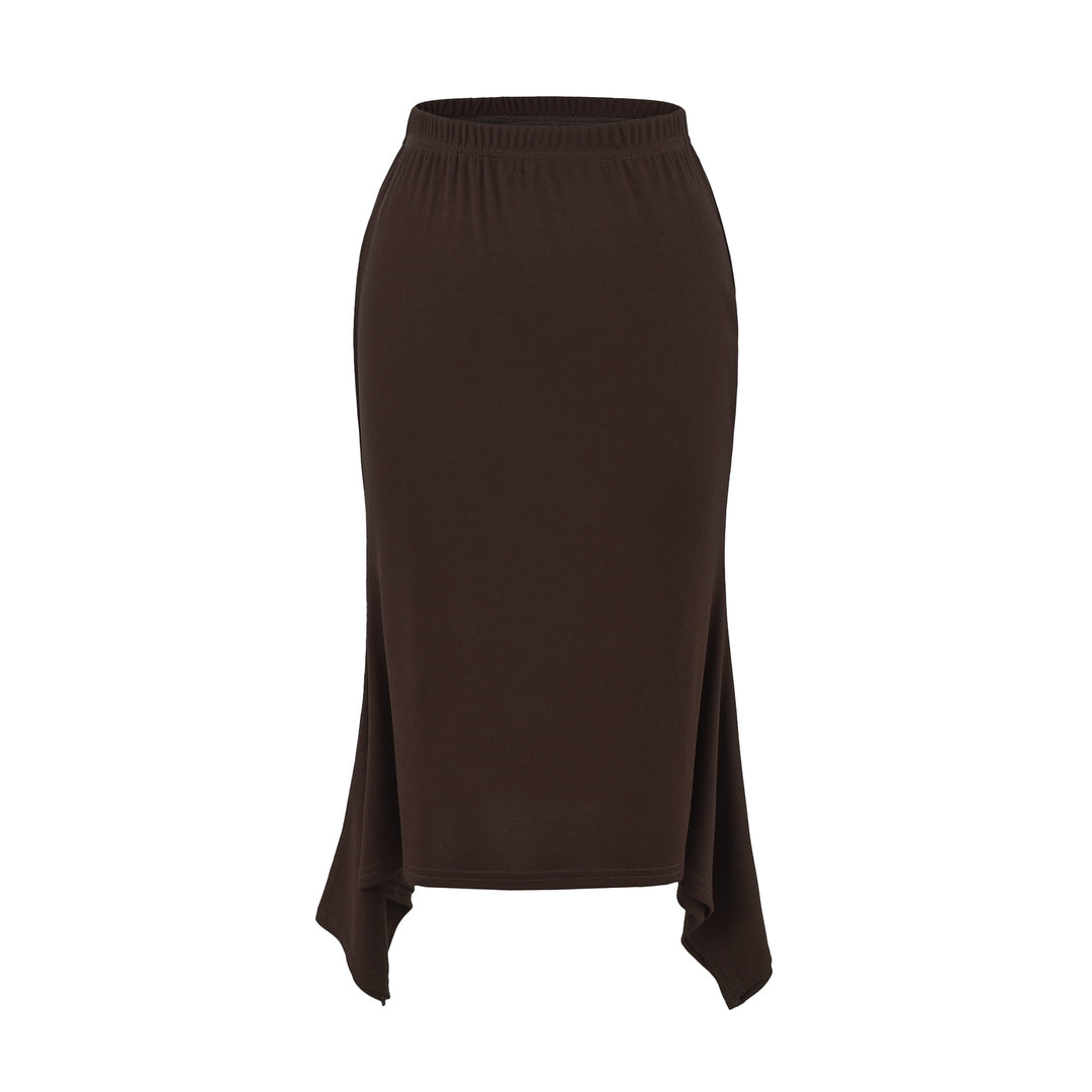 Women's Asymmetrical Jersey Midi Skirt with Elastic Waistband and Jagged Hem Amarae