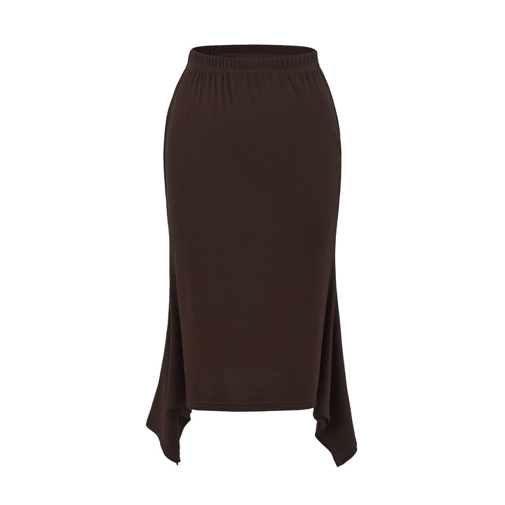 Women's Asymmetrical Jersey Midi Skirt with Elastic Waistband and Jagged Hem Amarae