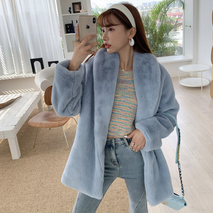Ladies Oversized Faux Fur Raincoat with Voluminous Sleeves Lune London