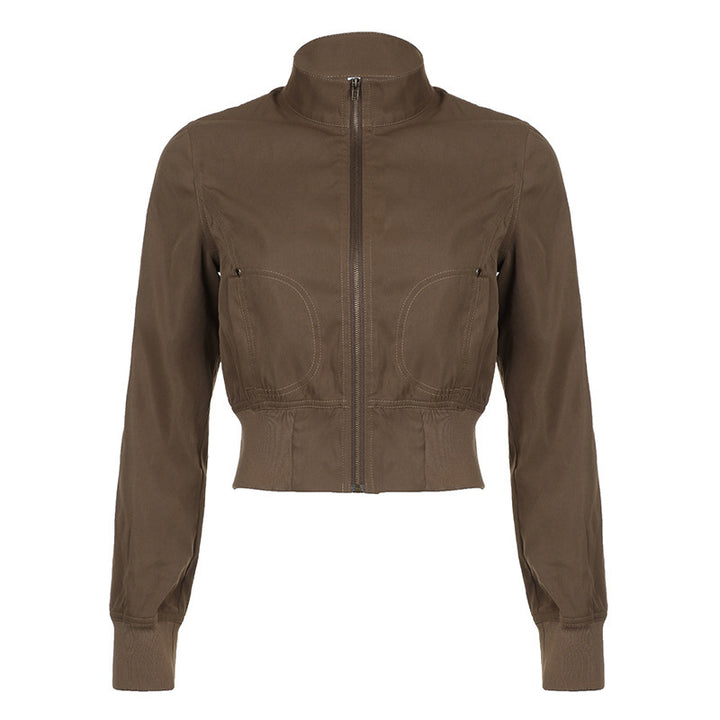 Lune London women's cropped jacket with high collar and zipper