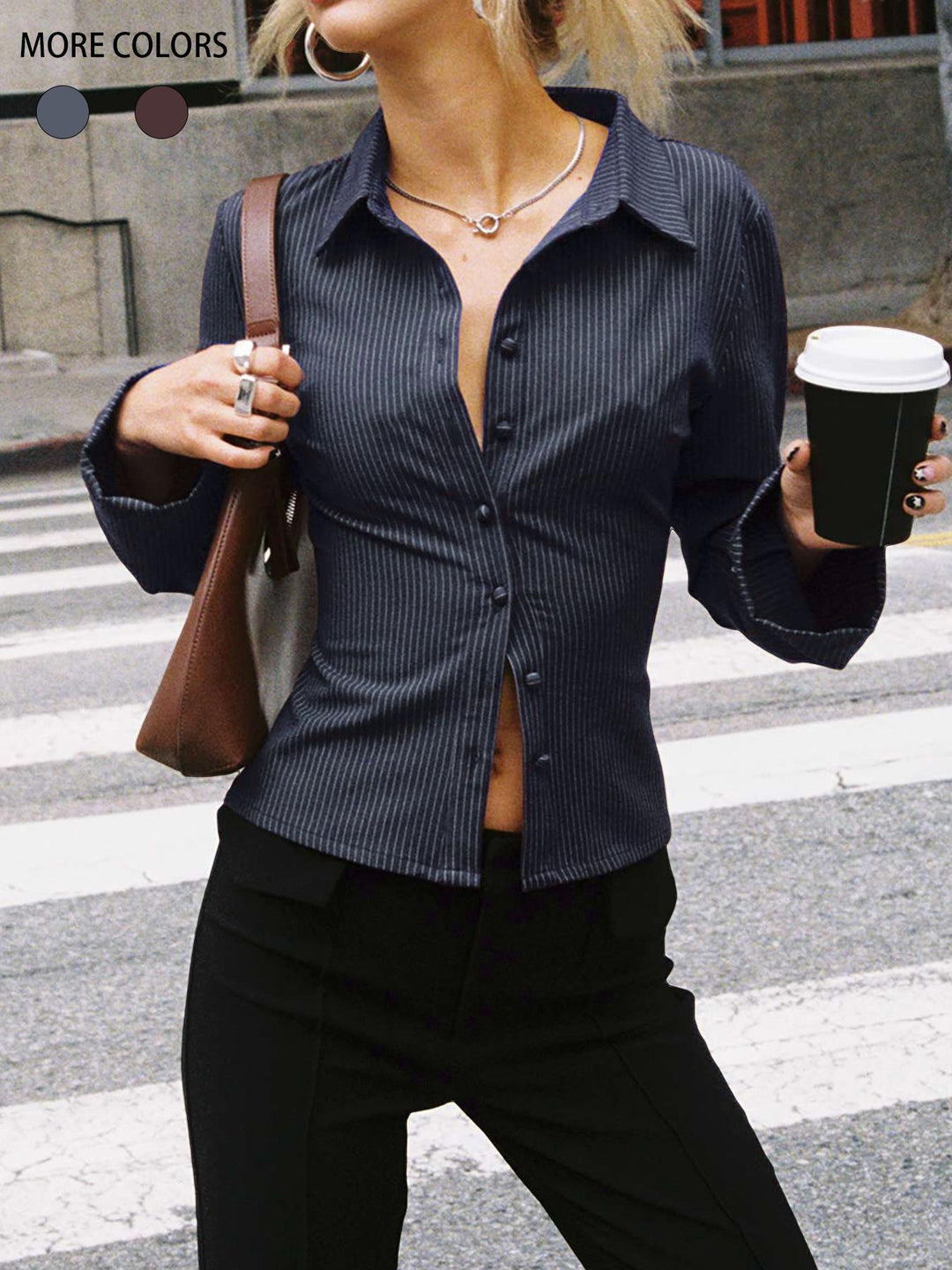 Women's Fitted Striped Shirt with Classic Collar Lune London