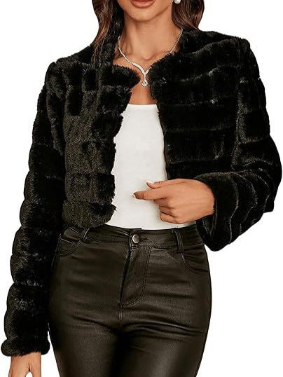 Ladies chic and stylish leopard faux fur jacket