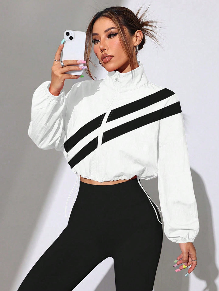 Women's Cropped Windbreaker with Stand-up Collar, Zipper and Drawstring Waist Amarae