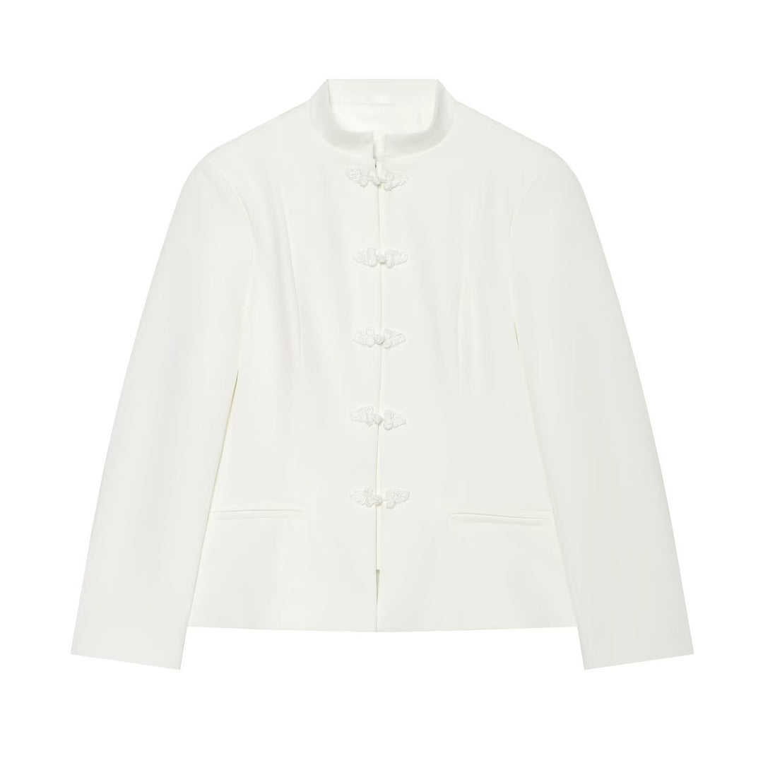 Women’s short jacket in Mandarin style with traditional cord buttons and narrow silhouette Amarae