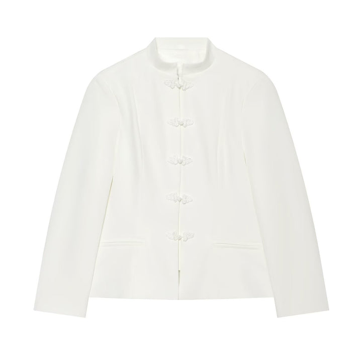 Women’s short jacket in Mandarin style with traditional cord buttons and narrow silhouette Amarae