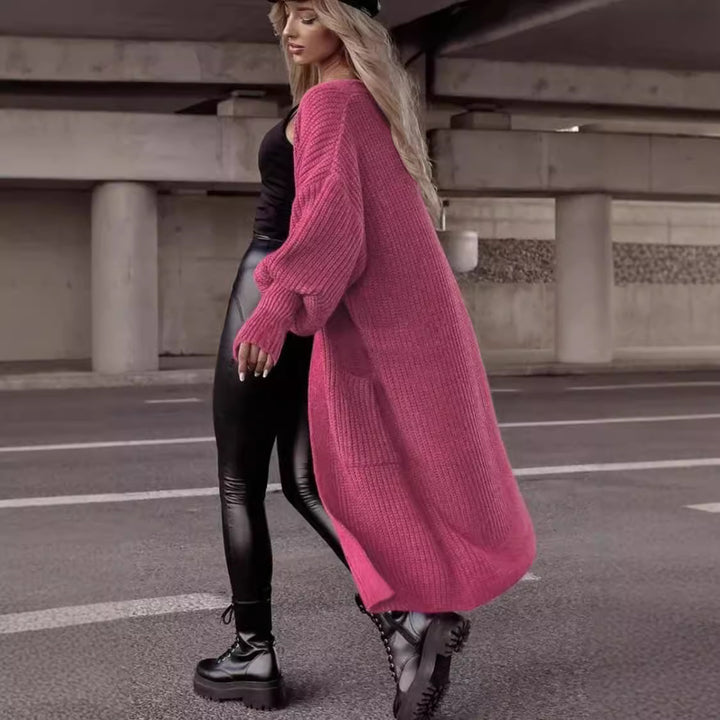 Oversized chunky knit coat for women in a casual style with deep pockets Lune London