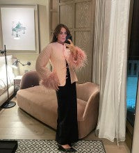 Elegant ladies jacket with elaborate faux fur sleeves Lune London