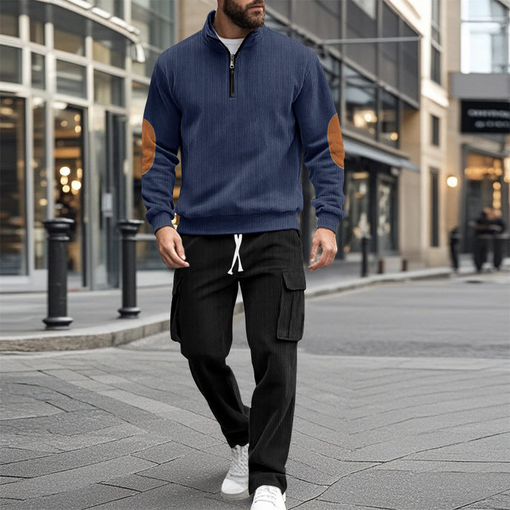 Fashionable men's leisure suit with structured tops and practical cargo pants Lune London