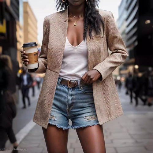 Women's jacket with an elegant herringbone pattern and a timeless cut Amarae