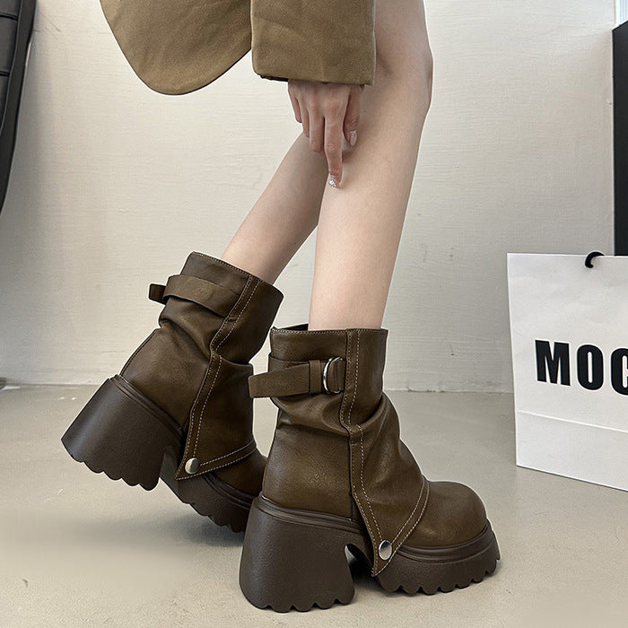 Trendy chunky boots for women with decorative strap and stable sole Lune London