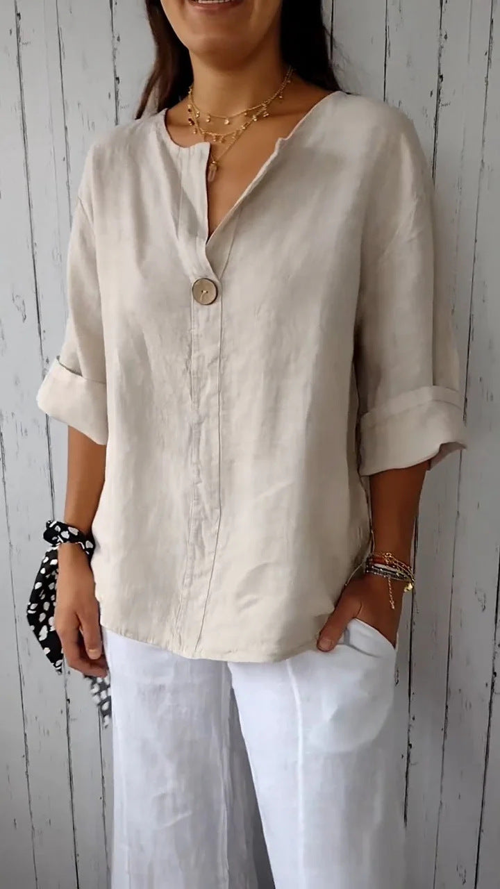 Light women's linen blouse with buttons and roll-up sleeves Lune London
