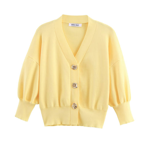Women’s casual cardigan with puff sleeves and stylish button details Amarae