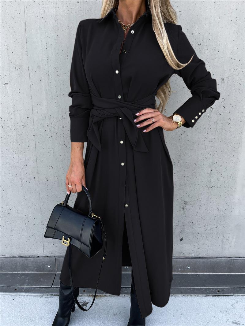 Shirt dress for women with asymmetric hem and belt at the waist Lune London