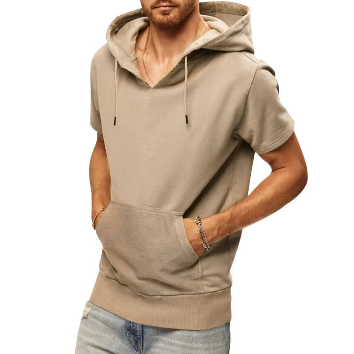 Men's Short Sleeve Hoodie with Practical Kangaroo Pocket Amarae