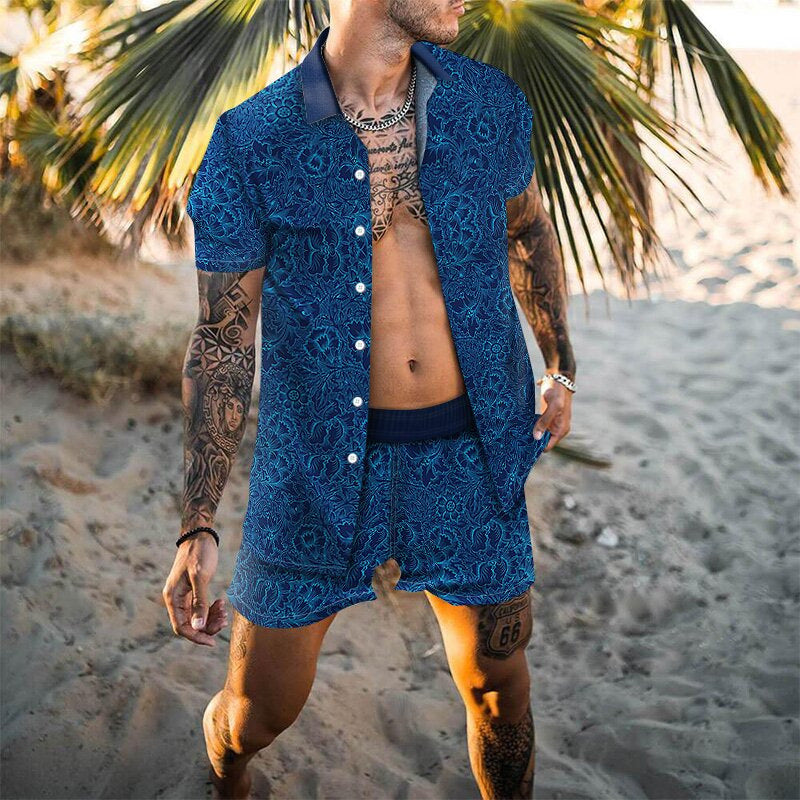 Men's Floral Print Short Sleeve Holiday Set Amarae