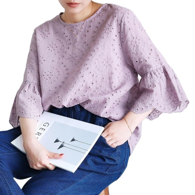Embroidered blouse with hole for women Lune London