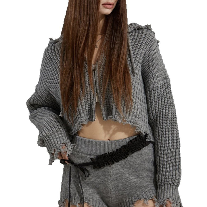 Women's sporty hooded shorts set with unique fringes Lune London