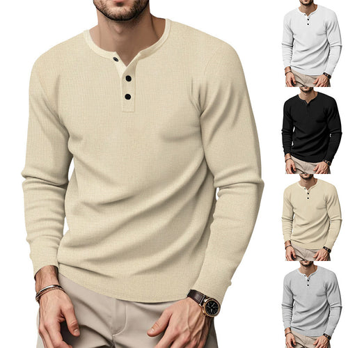 Men's Long Sleeve Henley Shirt made of breathable cotton blend with textured fabric Amarae
