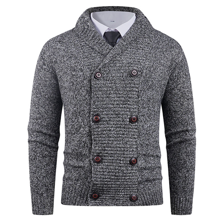 Men's knitted jacket with double row of buttons and fine texture Lune London