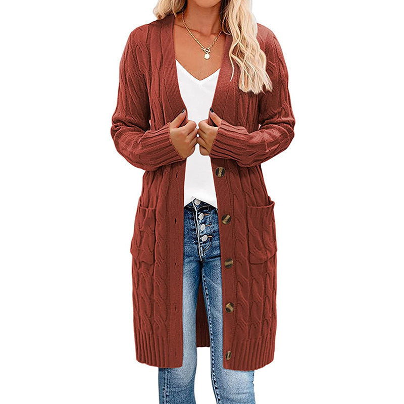 Women Chunky Knit Cardigan with Deep Pockets and Decorative Cable Design Lune London